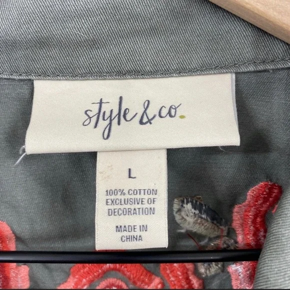 Style & Co Floral Embroidered Army Green Jacket - Picture 7 of 8